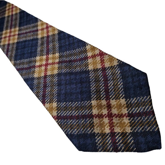 Tommy Hilfiger blue yellow plaid Italian silk tie - 57" - Picture 1 of 5